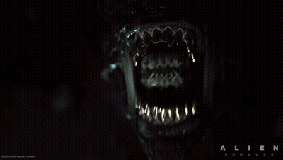 A Poster For The Movie Alien Romulus Shows A Close Up Of The Mouth GIF