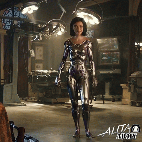 A Poster For The Movie Alita Army Shows A Female Robot GIF