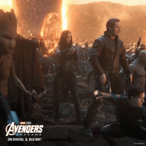 A Poster For The Movie Avengers Endgame On Digital And Blu Ray GIF