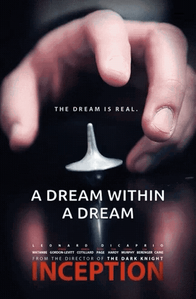 A Poster For The Movie Inception Shows A Person Holding A Spinning Top GIF