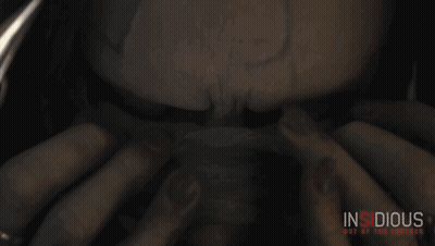 A Poster For The Movie Insidious Is Shown With A Person 'S Face GIF