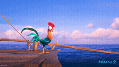 A Poster For The Movie Moana 2 Shows A Rooster On A Boat GIF