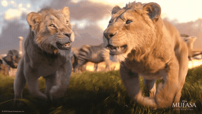 A Poster For The Movie Mufasa The Lion King Shows Two Lions GIF