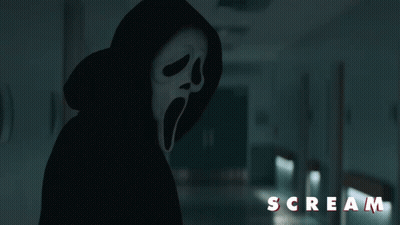 A Poster For The Movie Scream With A Ghost Face GIF
