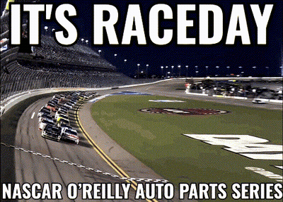 A Poster For The Nascar O'reilly Auto Parts Series Shows A Race Track GIF
