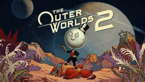 A Poster For The Outer Worlds 2 Shows A Cartoon Character GIF
