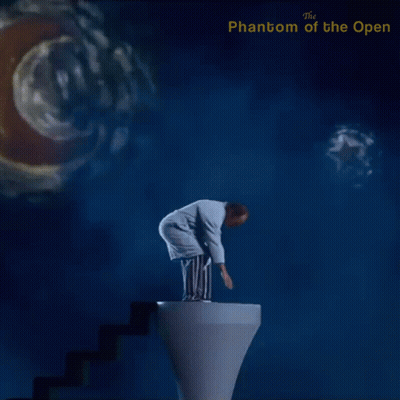 A Poster For The Phantom Of The Open Shows A Person Jumping Off A Staircase GIF