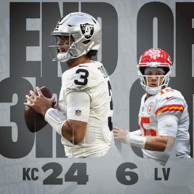 A Poster For The Raiders And The Chiefs Shows The End Of A Game GIF