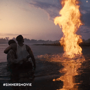 A Poster For The Sinner 'S Movie Shows A Couple Standing In The Water GIF