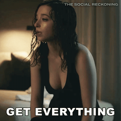 A Poster For The Social Reckoning Shows A Woman In A Black Dress GIF