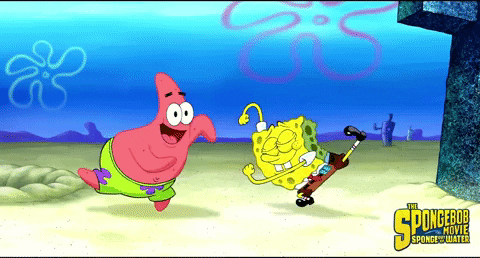 A Poster For The Spongebob Movie Shows Patrick And Spongebob On The Beach GIF