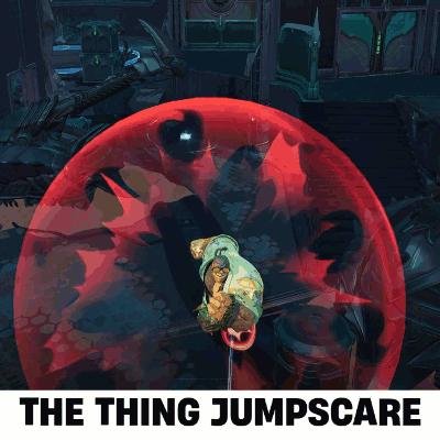 A Poster For The Thing Jumpscare Has A Cartoon Character On It GIF