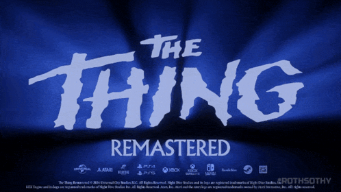 A Poster For The Thing Remastered Shows A Blue Background GIF
