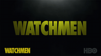 A Poster For The Tv Show Watchmen With Smoke Coming Out Of The Letters GIF