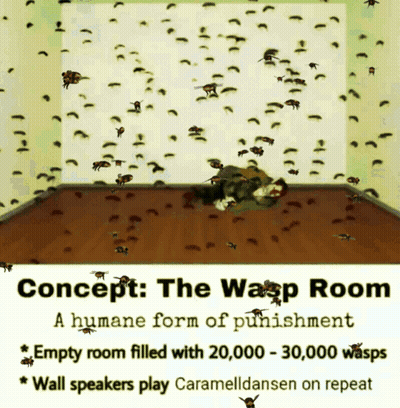 A Poster For The Wasp Room Shows A Room Filled With 20,000 - 30,000 Wasps GIF