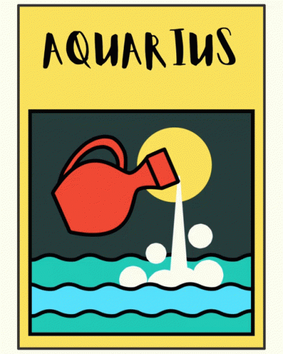 A Poster For The Zodiac Sign Aquarius With A Pitcher Pouring Water GIF