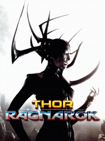 A Poster For Thor Ragnarok Features A Woman With Horns GIF
