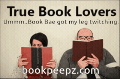 A Poster For True Book Lovers Shows A Man And A Woman Reading Books Together GIF