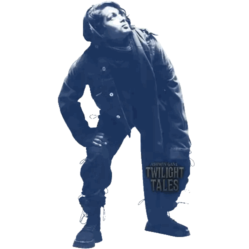 A Poster For Twilight Tales Shows A Man In A Black Jacket And Black Pants Sticker