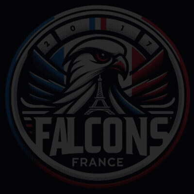 A Poster For Tyler Allgeier With A Falcons Logo Behind Him GIF