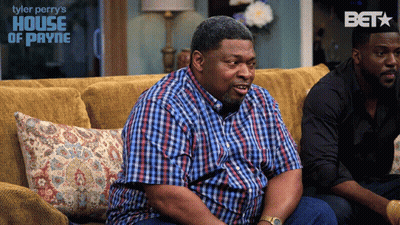 A Poster For Tyler Perry 'S House Of Payne Showing Two Men Sitting On A Couch GIF