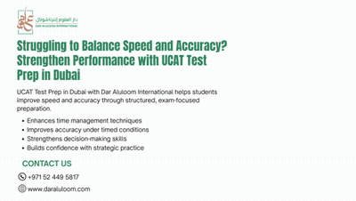 A Poster For Ucat Test Prep In Dubai With Dar Aluloom International Helps Students Improve Speed And Accuracy Through St GIF