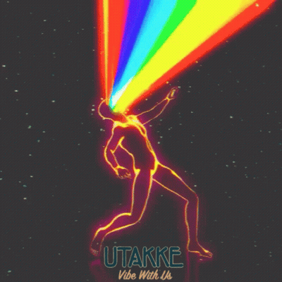 A Poster For Utakke Vibe With Us Shows A Person With A Rainbow Coming Out Of Their Eyes GIF