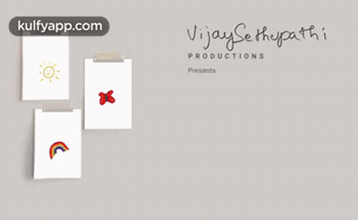 A Poster For Vijay Sethpathi Productions Shows A Rainbow And Flowers GIF