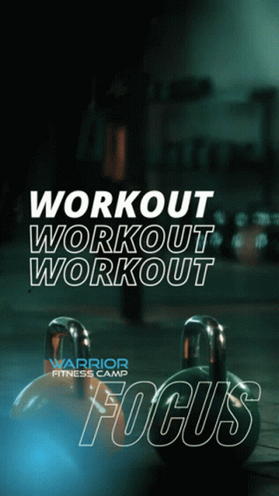 A Poster For Warrior Fitness Camp That Says Workout Workout Workout GIF