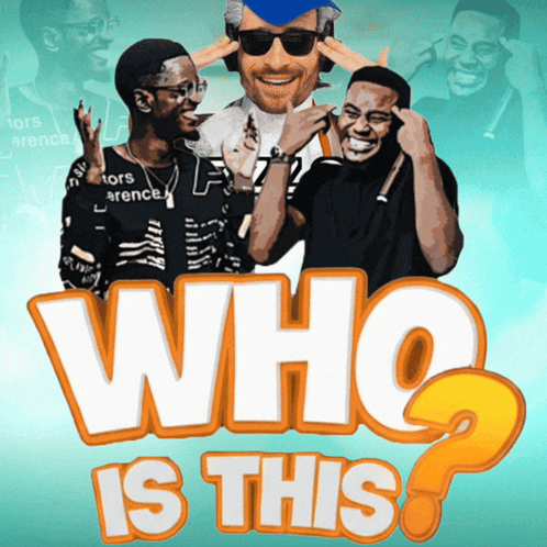 A Poster For Who Is This Features Three Men GIF