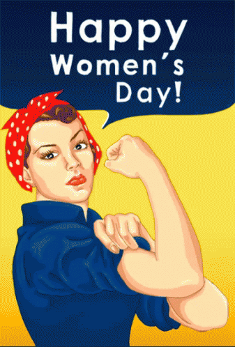 A Poster For Women 'S Day With A Woman Showing Her Muscles GIF