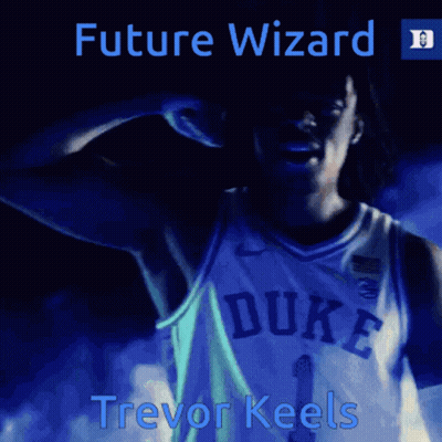 A Poster Of A Basketball Player With The Name Trevor Keels GIF