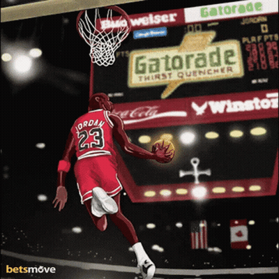 A Poster Of A Basketball Player With The Number 23 On His Jersey GIF