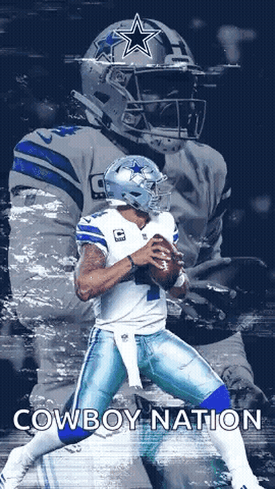 A Poster Of A Cowboys Football Player With The Words Cowboy Nation Below Him GIF