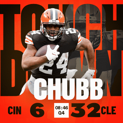 A Poster Of A Football Player With The Name Chubb On It GIF