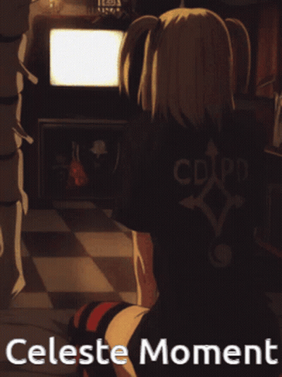 A Poster Of A Girl With The Words Celeste Moment GIF