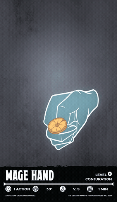 A Poster Of A Hand Holding A Coin With The Words Mage Hand On It GIF