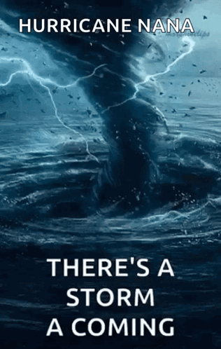 A Poster Of A Hurricane With The Words " There 'S A Storm A Coming " GIF