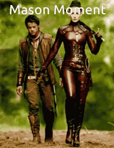 A Poster Of A Man And A Woman Holding Hands With The Words Mason Moment Written Above Them GIF
