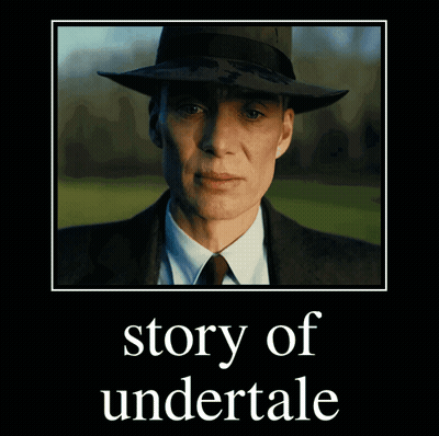 A Poster Of A Man In A Suit And Hat With The Words Story Of Undertale Below Him GIF