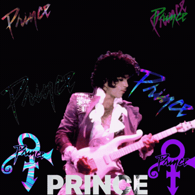 A Poster Of A Man Playing A Guitar With The Word Prince In The Corner GIF