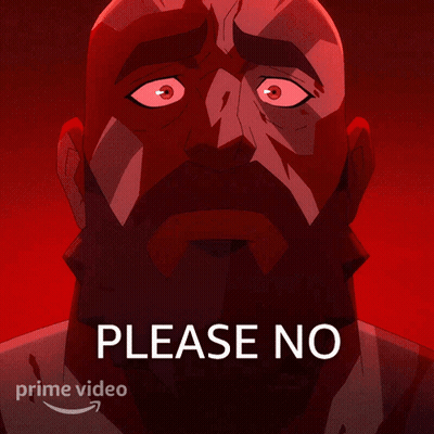 A Poster Of A Man With Red Eyes And The Words Please No On The Bottom GIF