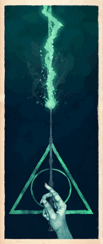 A Poster Of A Person Holding A Wand With The Letter P On It GIF