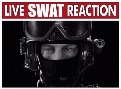 A Poster Of A Swat Officer With The Words Live Swat Reaction On The Bottom GIF