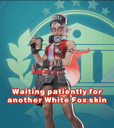 A Poster Of A Woman Holding A Cup Of Coffee With The Words Waiting Patiently For Another White Fox Skin GIF