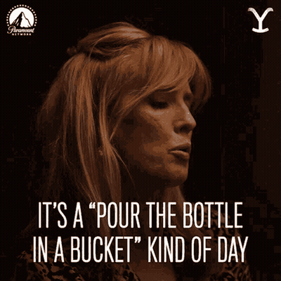 A Poster Of A Woman With The Words " It 'S A Pour The Bottle In A Bucket Kind Of Day " GIF