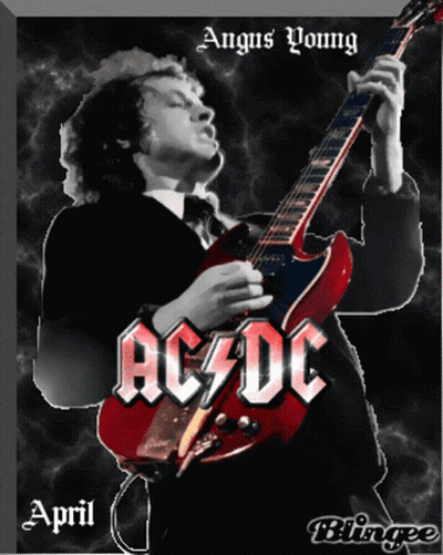 A Poster Of Angus Young From Ac Dc Playing A Red Guitar GIF