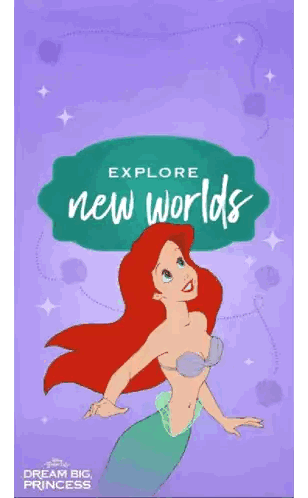A Poster Of Ariel From The Little Mermaid Says " Explore New Worlds " Sticker