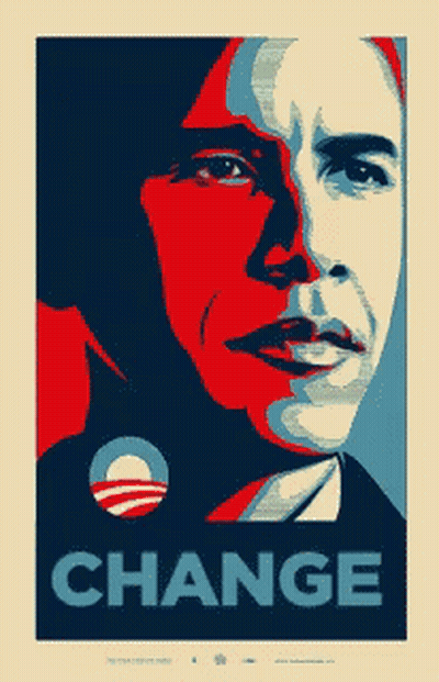 A Poster Of Barack Obama With The Word Change Underneath GIF