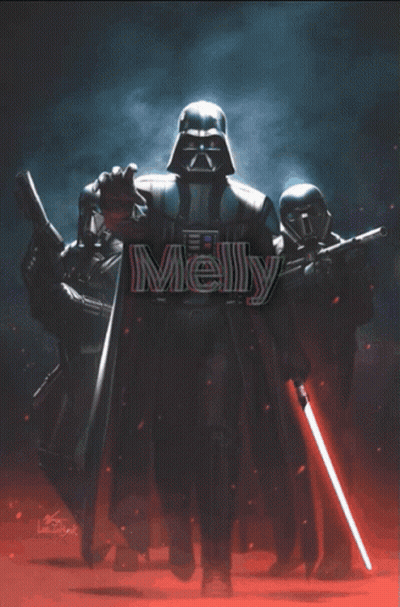 A Poster Of Darth Vader And Two Stormtroopers With The Name Melly GIF